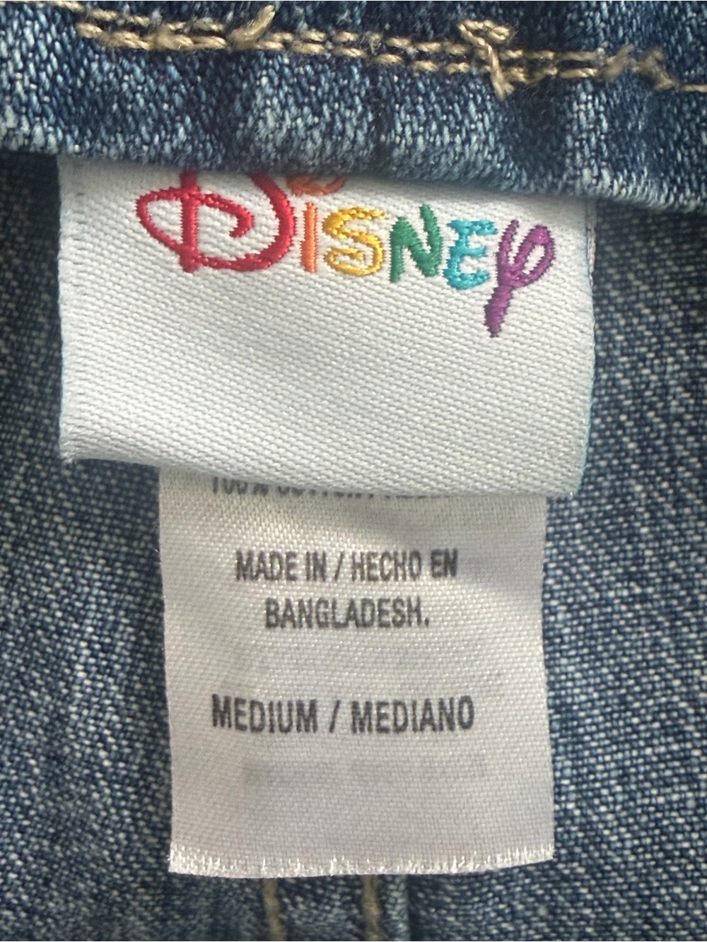 Disney Y2K Denim Shortalls Overalls Medium 100% Cotton Blue Jean Logo Hardware - Picture 3 of 12